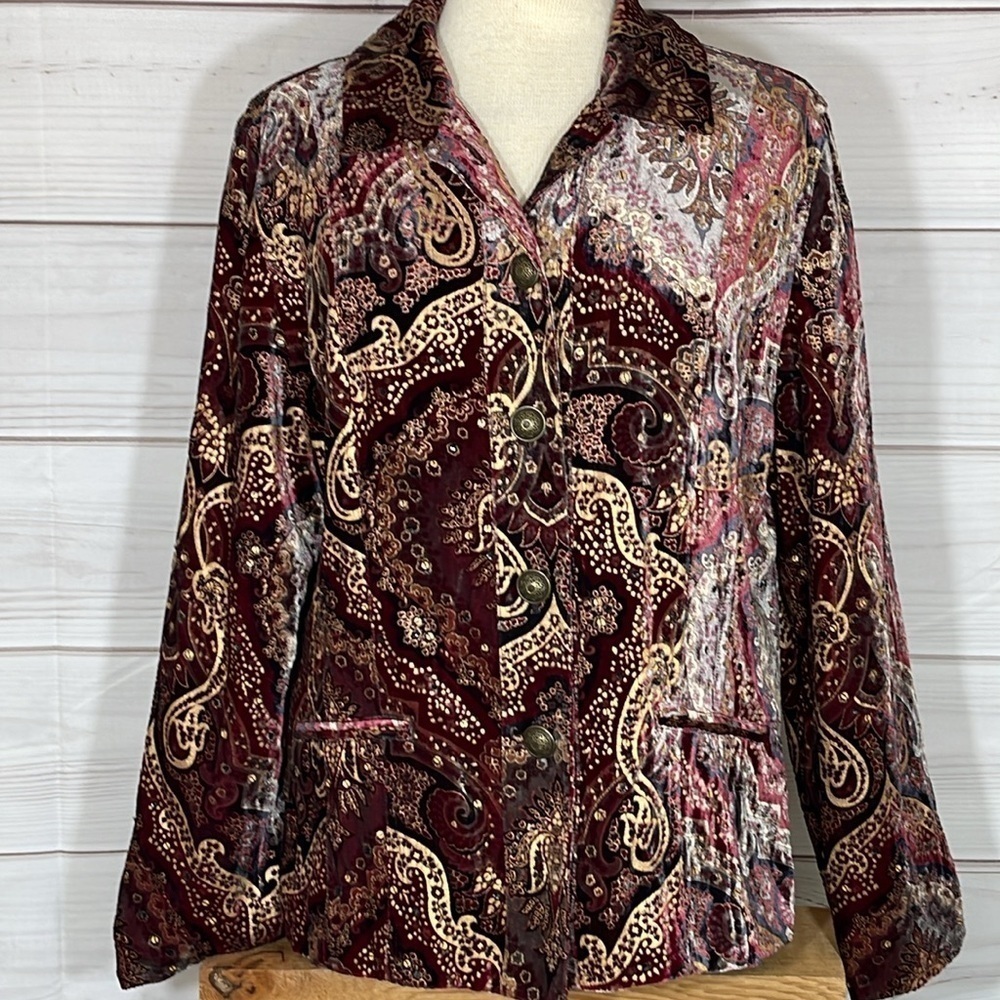 NWT Chico’s Velvet Luster Sanna Jacket Burgundy Size Large//12/Chico’s 2
